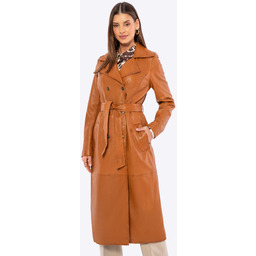 Damski płaszcz ze skóry owczej dwurzędowy karmelowy