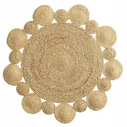 Dywan Okrągły Jutowy Duży Pleciony Dywanik Dekoracyjny Beżowy