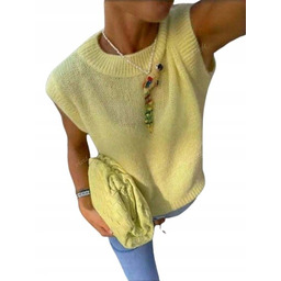 SHEIN SWETER DAMSKI BEZ RĘKAWÓW ŻÓŁTY GŁADKI KLASYCZNY