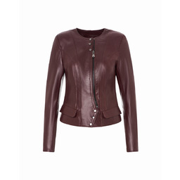 Bukowski Skórzana kurtka damska casual stylowa okrągły dekolt