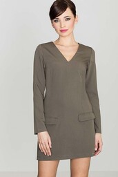 Prosta Oliwkowa Sukienka z Ozdobnymi Patkami z Długim