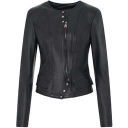 Bukowski Skórzana kurtka damska casual stylowa okrągły dekolt