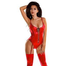 Glossy Doja czerwone body wetlook z wiązaniem rozmiar