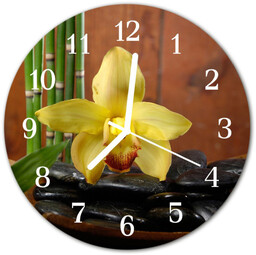 Zegar szklany okrągły Bambus Storczyk