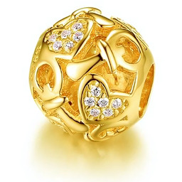 Pozłacany srebrny charms beads dziecięcy smoczek serce heart