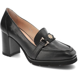 Simen Czarne Półbuty Skórzane Eleganckie Buty Na Obcasie