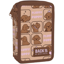 Piórnik z wyposażeniem trzykomorowy dla dziewczynki BackUp Fluffy
