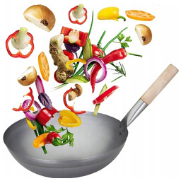 Patelnia Kuta Stalowa Wok Chiński Drewniana Rączka 16"