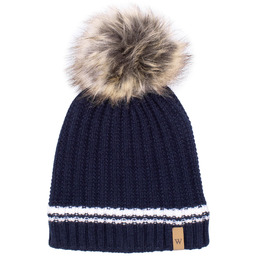 Damska czapka z wzorem w paski i pomponem