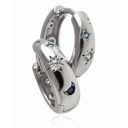 Delikatne rodowane srebrne kolczyki kółka kółeczka gwiazdki księżyc