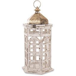 Lampion latarnia drewniana retro biało złota 65x30x26 172954