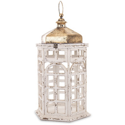 Lampion latarnia drewniana retro biało złota 82x41x36 172953