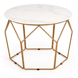 Stolik kawowy okrągły biały marmur / złoty mat