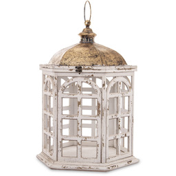 Lampion latarnia drewniana retro biało złota 72x47x41 172952