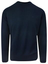 Półgolf Granatowy, Wysoki Okrągły Dekolt, Wełniany, Elegancki, Męski