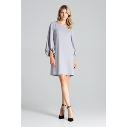 Trapezowa SUKIENKA z długimi bufiastymi rękawami Szara S/M