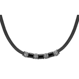 Męski naszyjnik czarny rzemień z czarnymi i srebrnymi