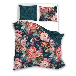 Faro Pościel bawełniana 160x200 Flovery 006 kwiaty turkusowa