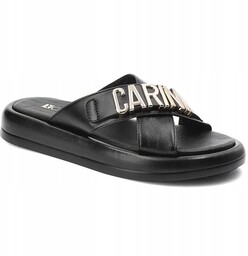 Czarne klapki Carinii B9449 modne buty damskie skóra