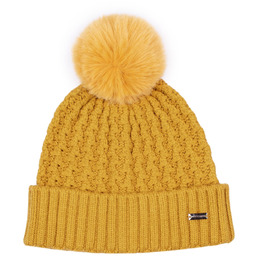 Damska czapka o splocie w drobny wzór żółta