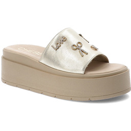 Chebello Złote Klapki Stylowe Obuwie Damskie Na Platformie