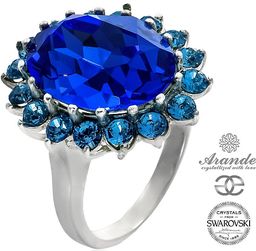 Kryształy Przepiękny Pierścionek Royal Blue Srebro