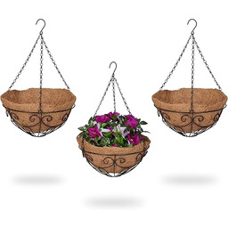 Relaxdays Kosz wiszący, zestaw 3 szt., haczyk, wkładka