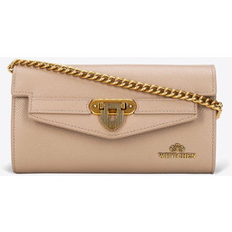 Kopertówka ze skóry naturalnej z łańcuszkiem ciemny beż