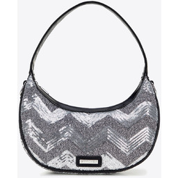 Półokrągła listonoszka z imitacji skóry z cekinami srebrna