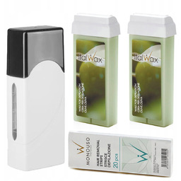 Depilacja zestaw 2x wosk ItalWax OLIVE podgrzewacz paski