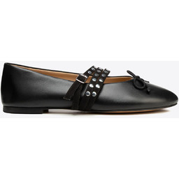 Baleriny ze skóry naturalnej z dżetami czarne