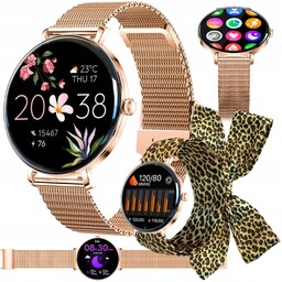 Smartwatch damski zegarek wodoodporny złoty okrągły z funkcją