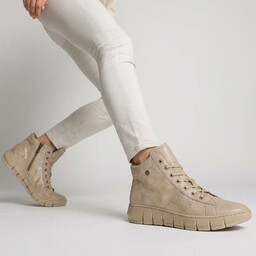 Armodo Beżowe Trzewiki Modne Obuwie Damskie Z Brokatową