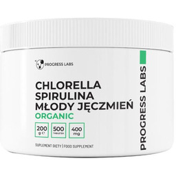 Progress Labs Chlorella Spirulina Młody jęczmień Organic 400