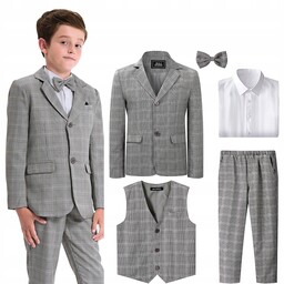 Garnitur w kratę dla chłopca: marynarka, spodnie, kamizelka