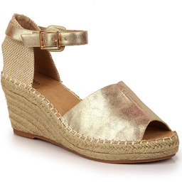 Sandały damskie espadryle na koturnie złote eVento 0153