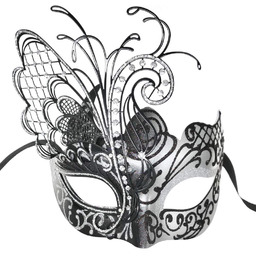 Sliver/czarny motyl Rhinestone metalowa wenecka maska  damska