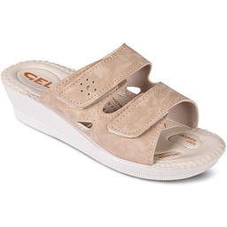 Mjartan, S.r.o Damskie klapki na koturnie beżowe