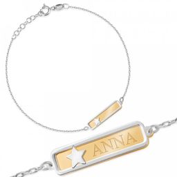 Srebrna Bransoletka Złocona 925 Gwiazdka Tabliczka ID Grawer