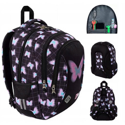 Plecak 3-KOMOROWY Stright BP-26 Pastel Butterfly Motyle czarny