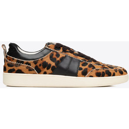 Damskie sneakersy w panterkę z naturalnego włosia brązowo