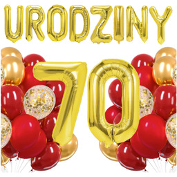 Zestaw balonów na 70 urodziny czerwono złote cyfry