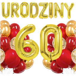 Zestaw balonów na 60 urodziny czerwono złote cyfry