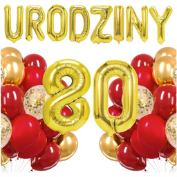 Zestaw balonów na 80 urodziny czerwono złote cyfry
