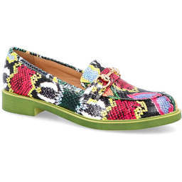 Kolorowe skórzane mokasyny - TYMOTEO A1005 KOLOROWY WĄŻ+ZIELONY