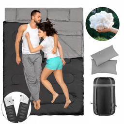 Podwójny śpiwór kempingowy 2-osobowy z poduszkami 218 cm