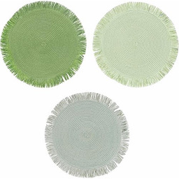 Zestaw 3 okrągłych podkładek z frędzlami, Greenery