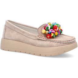 Skórzane półbuty z ozdobą - FILIPPO DP6828/25 BEŻOWE