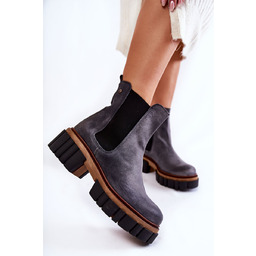 Skórzane Botki Workery Maciejka Szare 05312-03-36