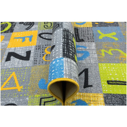 Dywan Dziecięcy Szary Zielony Kolorowy Patchwork Litery Cyfry